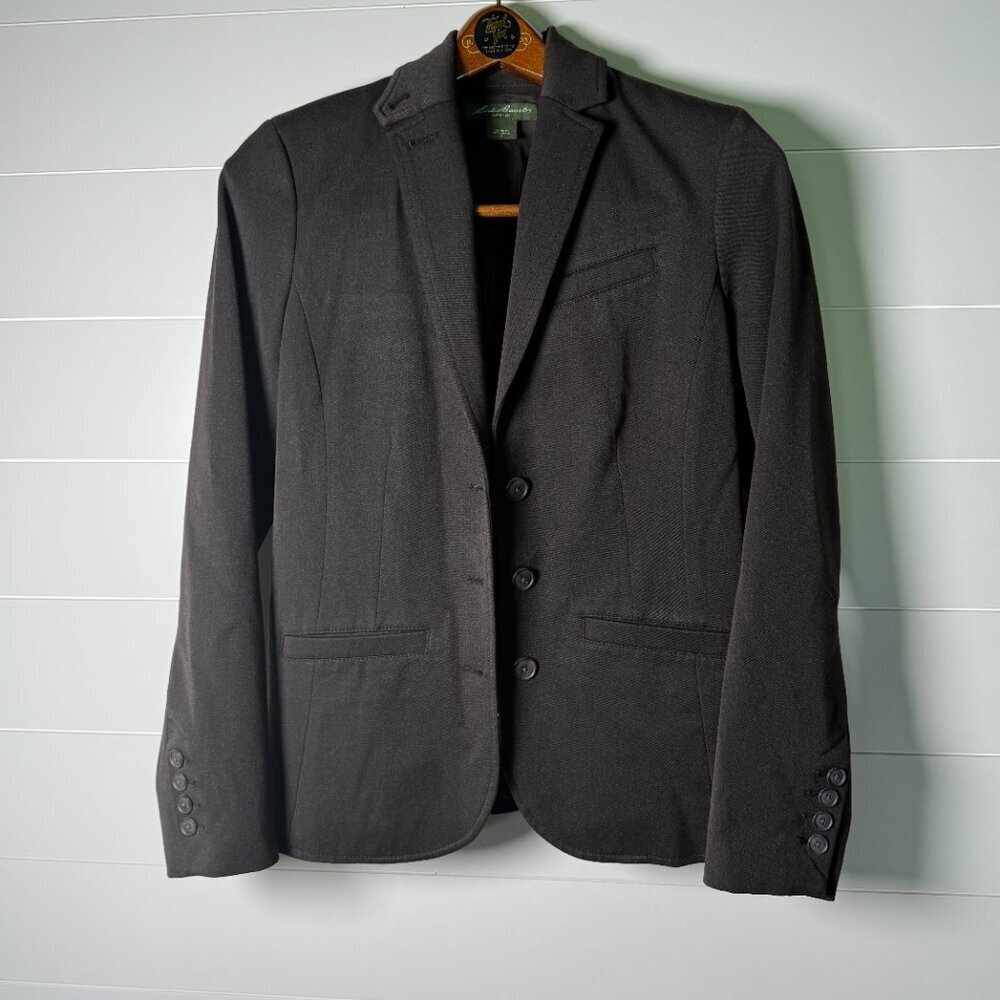 Eddie Bauer Blazer Jacket Size 6 Dark Brown Gray Button Back Detail